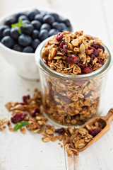 Homemade granola in a glass jar