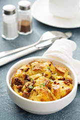 Breakfast strata with cheese and sausage