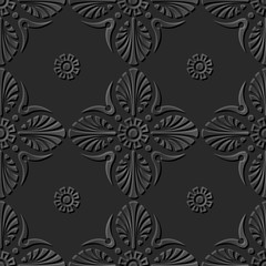 Seamless 3D elegant dark paper art pattern 147 Fan Round Flower
