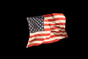 American flag isolated on black background.
