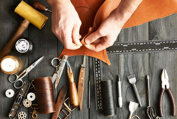 Man working with leather