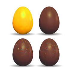Easter decorated golden and chocolate eggs.