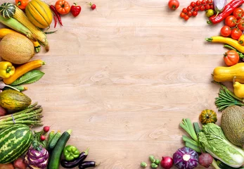 Foto op Canvas Healthy eating background. Top view with copy space / high-res product, studio photography of different vegetables on old wooden table. © Romario Ien