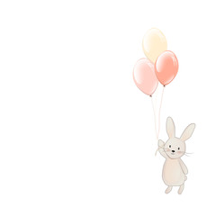 Cute Bunny with balloons. Fly rabbit