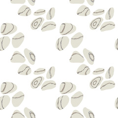 Seamless Vector Pattern with Various Pebble Stones on White Background. Abstract Pastel Sea Texture