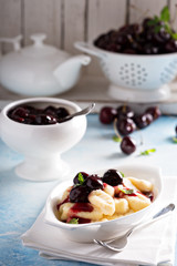 Cottage cheese gnocchi with cherry sauce