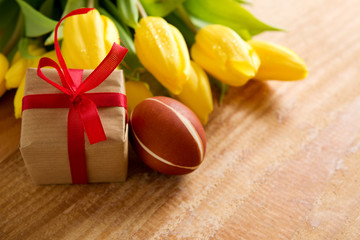 Easter eggs and gift box isolated.