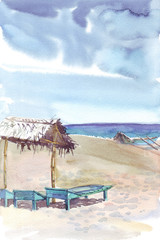 beach ocean sky watercolor illustration