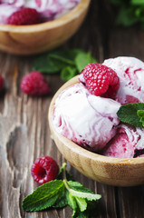 Delicious ice-cream witn mint and raspberry