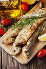 Rrussian traditional fish smelt on the wooden table