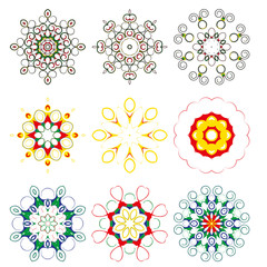 Beautiful circular pattern for your design. A circular pattern of multicolored spirals. A set of nine elements.