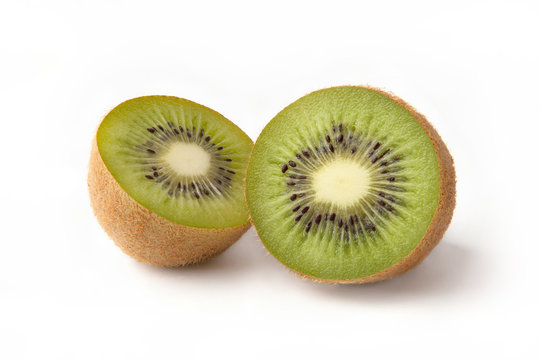 half kiwi fruit on white background