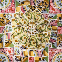 Fototapeta premium Glass mosaic ceramic tile, decoration in Park Guell, Barcelona,