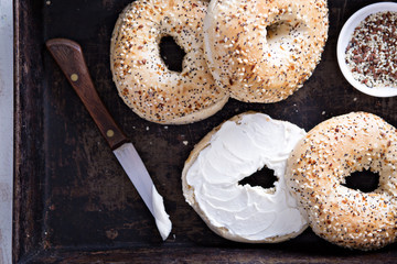 Everything bagels with cream cheese