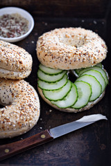 Everything bagels with cream cheese and cucumber