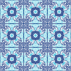 Portuguese azulejo tiles. Seamless patterns.