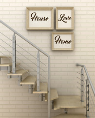 Home, love, family  and happiness concept. Posters in frame Scandinavian style home interior decoration. 3D render