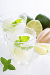 Fresh cold lime lemonade with mint