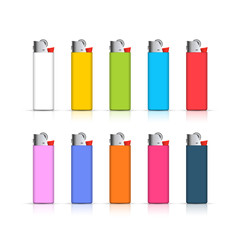 Set of colorful lighters. Template for corporate identity isolated on white background. Realistic collection - obrazy, fototapety, plakaty