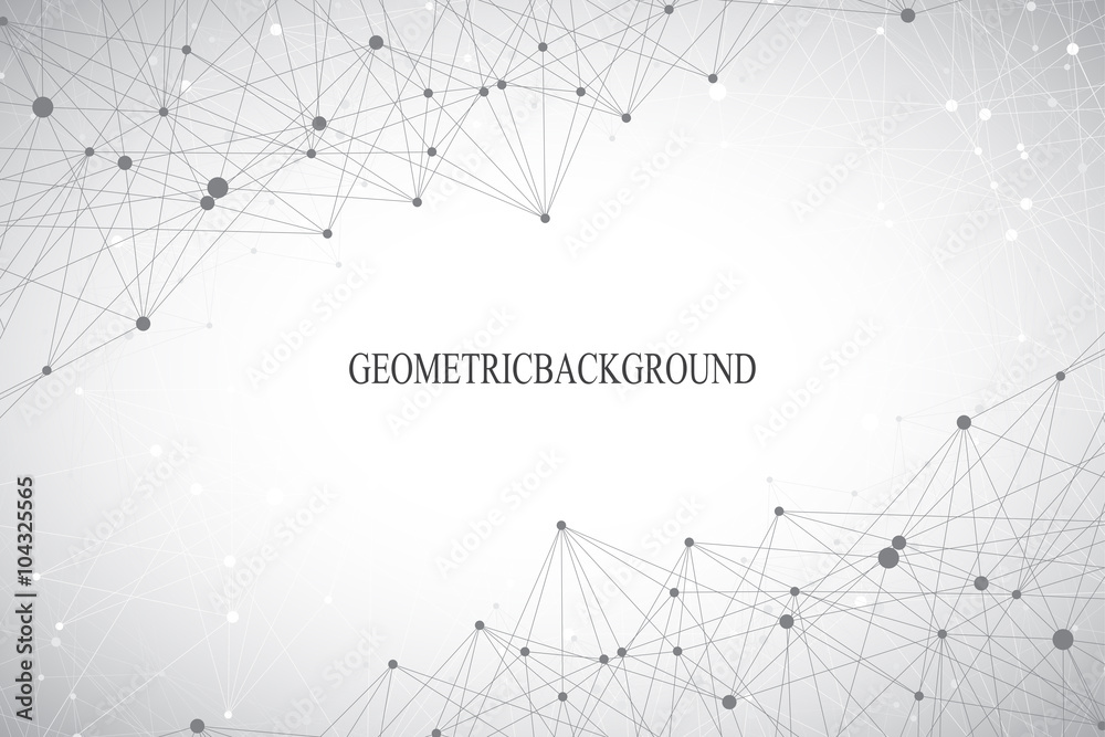 Poster Geometric grey background molecule and communication . Connected lines with dots. Vector illustration