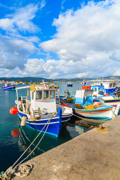 Traditional Greek fishing boats in port on Samos island, Greece
