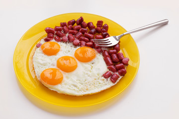 Breakfast of eggs and sausage