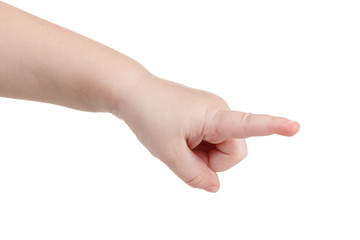 Gesture, a lovely child's hand indicates the direction