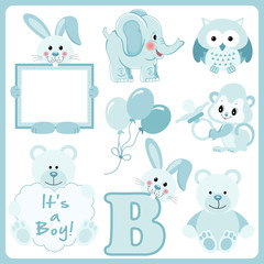 Fototapeta premium Baby boy blue animals digital clipart 