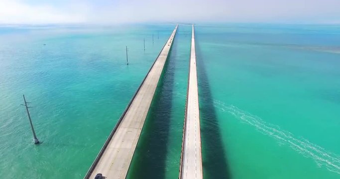 Aerial 4K video of Seven Mile bridge. Marathon island, Florida keys.