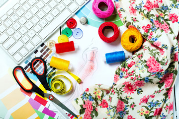 Fashion designer workspace with equipment