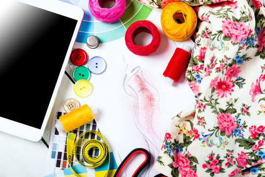 Fashion designer workspace with equipment