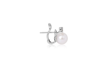 Beautiful Pearl & Diamond Earring in 14k White Gold