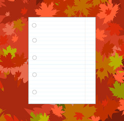 Blank vector sheet of paper with autumn leaves background