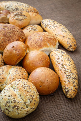 Different sorts of wholemeal breads and rolls