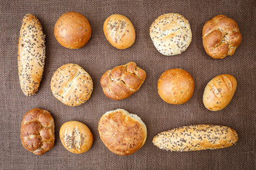 Different sorts of wholemeal breads and rolls