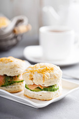 Homemade biscuits with cream cheese and lox