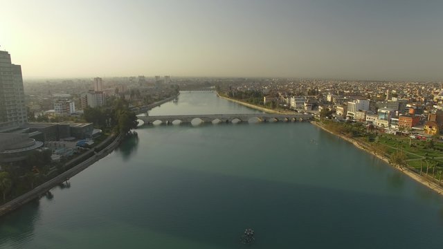 Aerial Footage of The Ancient Stone Bridge Adana Turkey