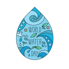 World water day illustration. Vector water drops. Mother earth design.