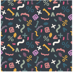 Seamless pattern with signs, comma, brackets, hashtag, point, interest, at sign.