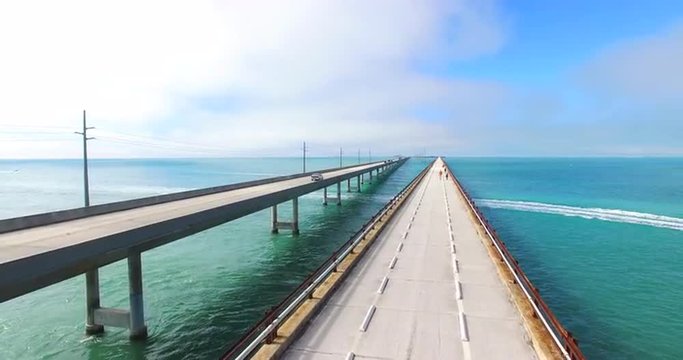Aerial 4K video of Seven Mile bridge. Marathon island, Florida keys.