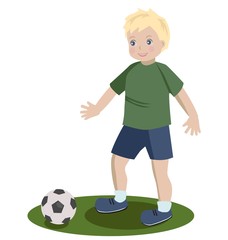 Fototapeta premium Happy boy playing football, vector