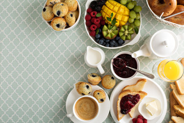 Fresh and bright continental breakfast table