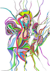 Obraz na płótnie Canvas Surreal hand drawing girl dancing belly dance. Abstract graphic