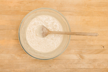 Mixing bowl with flour and mixture