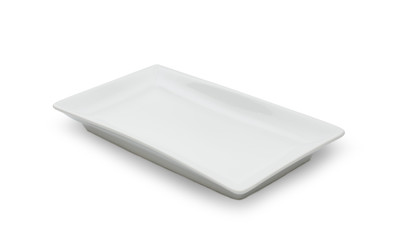 Empty white ceramic dish on white background