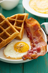 Southern cuisine breakfast with waffles
