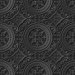 Seamless 3D elegant dark paper art pattern 197 Round Spiral Flower
