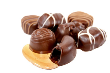 Chocolate candies, isolated on white background