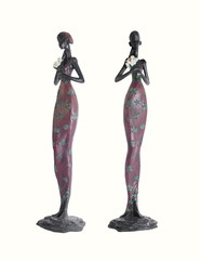 Isolated African girl statuette photo. Isolated beautiful slender African girl with flowers statuette photo. 