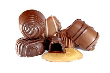 Chocolate candies, isolated on white background
